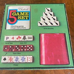 Crisloid 5-Game Set Vintage Dice and Card Games Poker Bowling complete